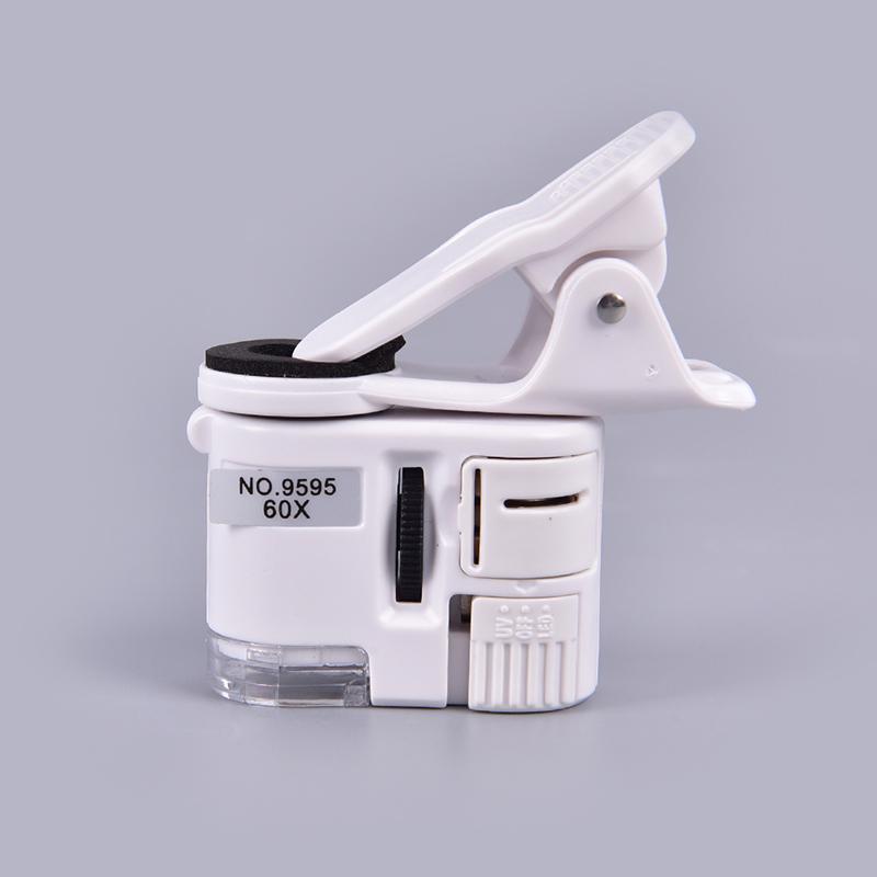 60X Универсальный мини-зажим для мобильного телефона со светодиодной УФ-лампой, лупа для микроскопа, лупа
