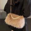 2025 осень новая сумка-клатч с жемчужной цепочкой, плюшевая сумка, нишевый дизайн, сумка-мессенджер, милая сумка-тоут в стиле сладкого ветра