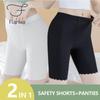 2 In 1 High Waist Ice Silk Safety Pants Thin Breathable Slim Fit Women's Summer Shorts Double Crotch Wavy Edge Panties