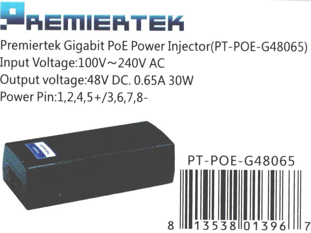 Premiertek Stable Supply 30W Gigabit PoE Injector Совместим с Совместим с Sanwa Supply Совместим с ELECOM Совместим с Совместим с