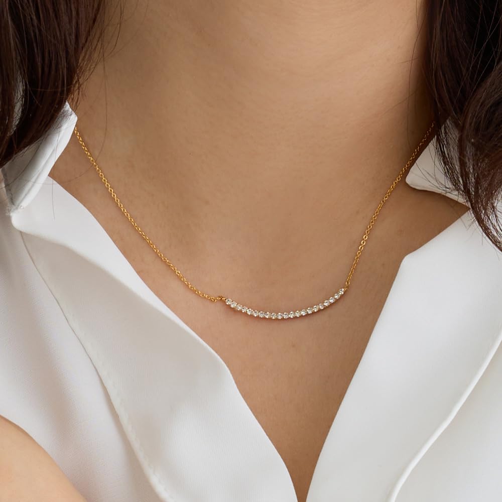 [МЕЛОДИЯ] [Melody Accessories] Сделано в Японии Ожерелье, Круглая Улыбка Изогнутая планка, Стразы (OP-218) (Розовое золото)