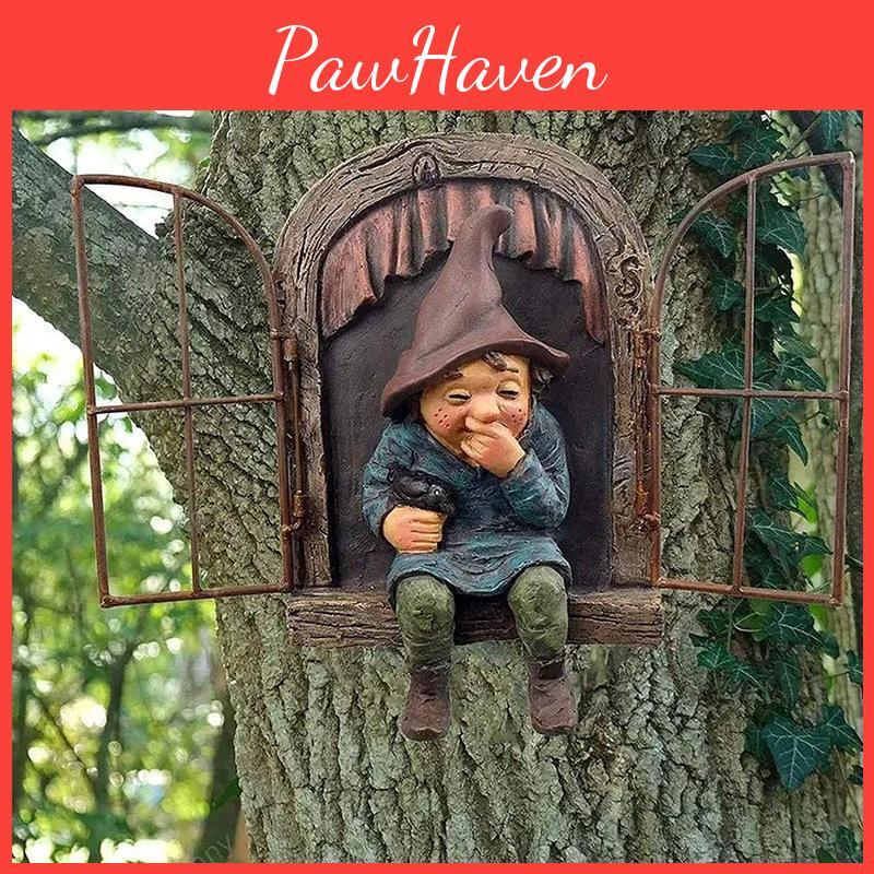 Эльф За Дверь Озорной Гном Садовая Статуя Обниматель Деревьев Уличный Декор Двора Восхитительная Скульптура