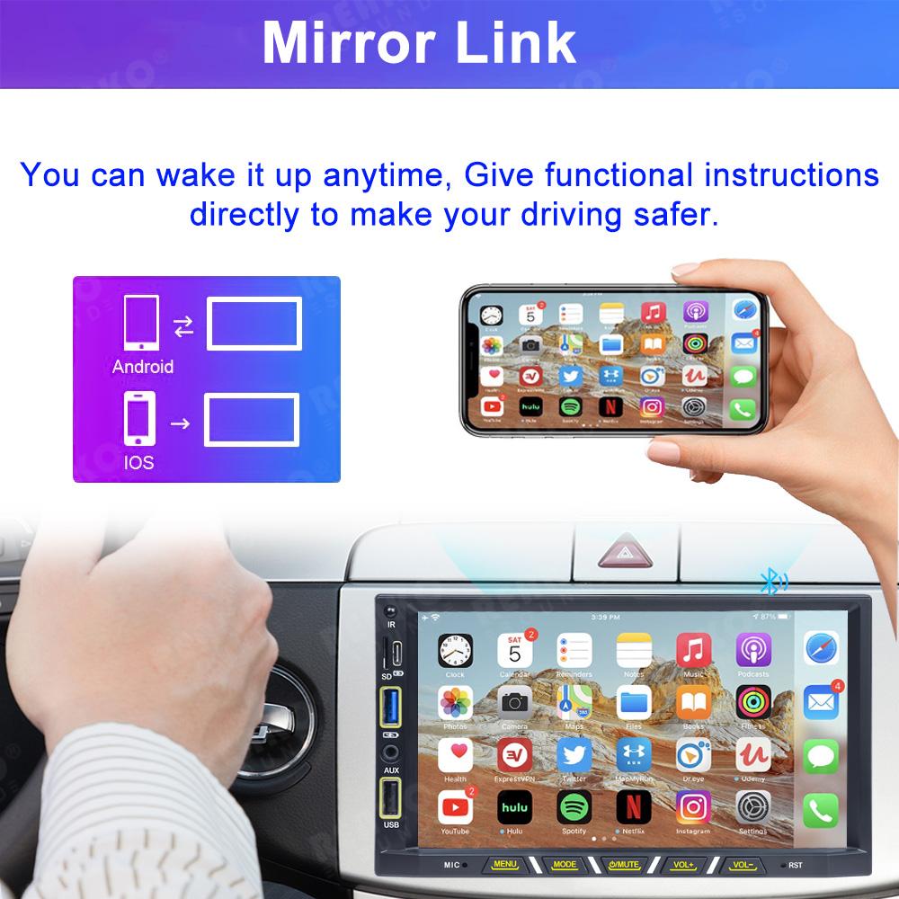 Reakosound 7'' Android Car Radio CarPlay Universal Car Gps Screen Adjustable 2 DIN Car Stereo Radio Navigation Player Head Unit