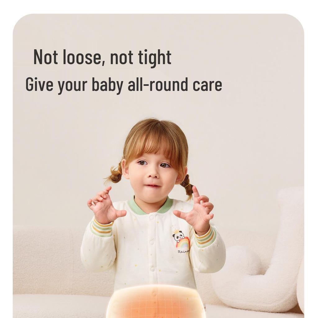 Детский пижамный комплект Jingqi из стеганого хлопка с высокой талией и защитой животика - Теплая, регулирующая температуру домашняя одежда для осени и зимы