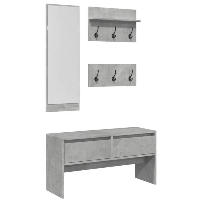 VidaXL Ensemble de meubles de couloir 4 pcs gris béton bois ingénierie, meuble de rangement de couloir, garde-robe du 847922