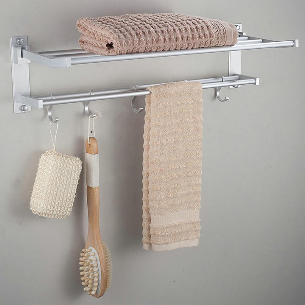 Household Bathroom Space Aluminum Wall Mounted Double Layer Bath Towel Holder Towel Rack Storage