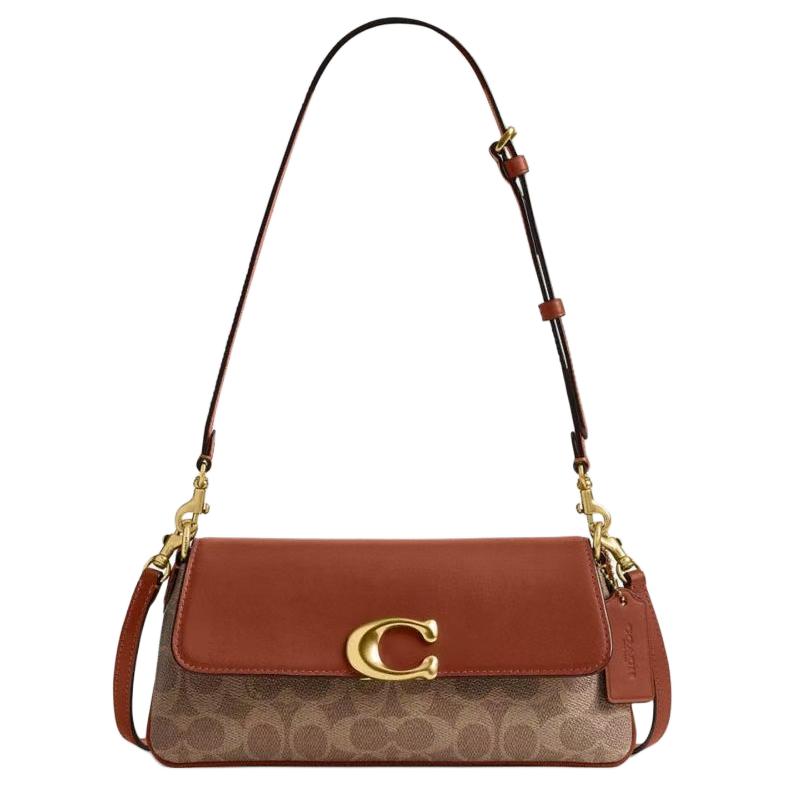 Coach Jet 25 Логотип Винтажная Кожаная Сумка-тоут Через плечо Наплечная Сумка Средний Размер Женские сумки Коричневый CBA83-B4XHG