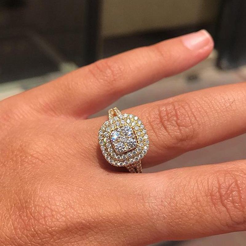 Электронная коммерция Гальваническое покрытие Микро-инкрустация бриллиантами Восемь сердец и восемь стрел Квадратное кольцо