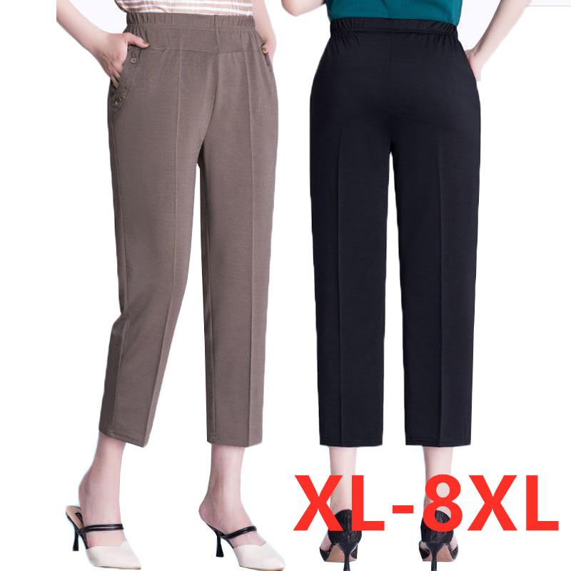 Летние женские брюки среднего и старшего возраста, тонкие эластичные свободные повседневные брюки с высокой талией 5XL, 6XL, 7XL, 8XL, женские прямые брюки