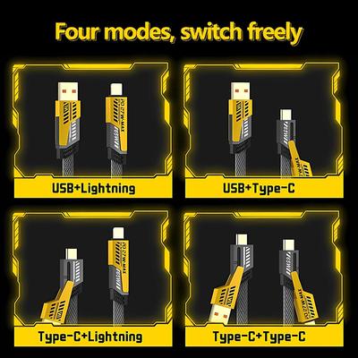 Кабель USB 4 в 1 для быстрой зарядки 65 Вт Type C USB Micro для iPhone Samsung Huawei Xiaomi Многопортовый провод для одновременной зарядки