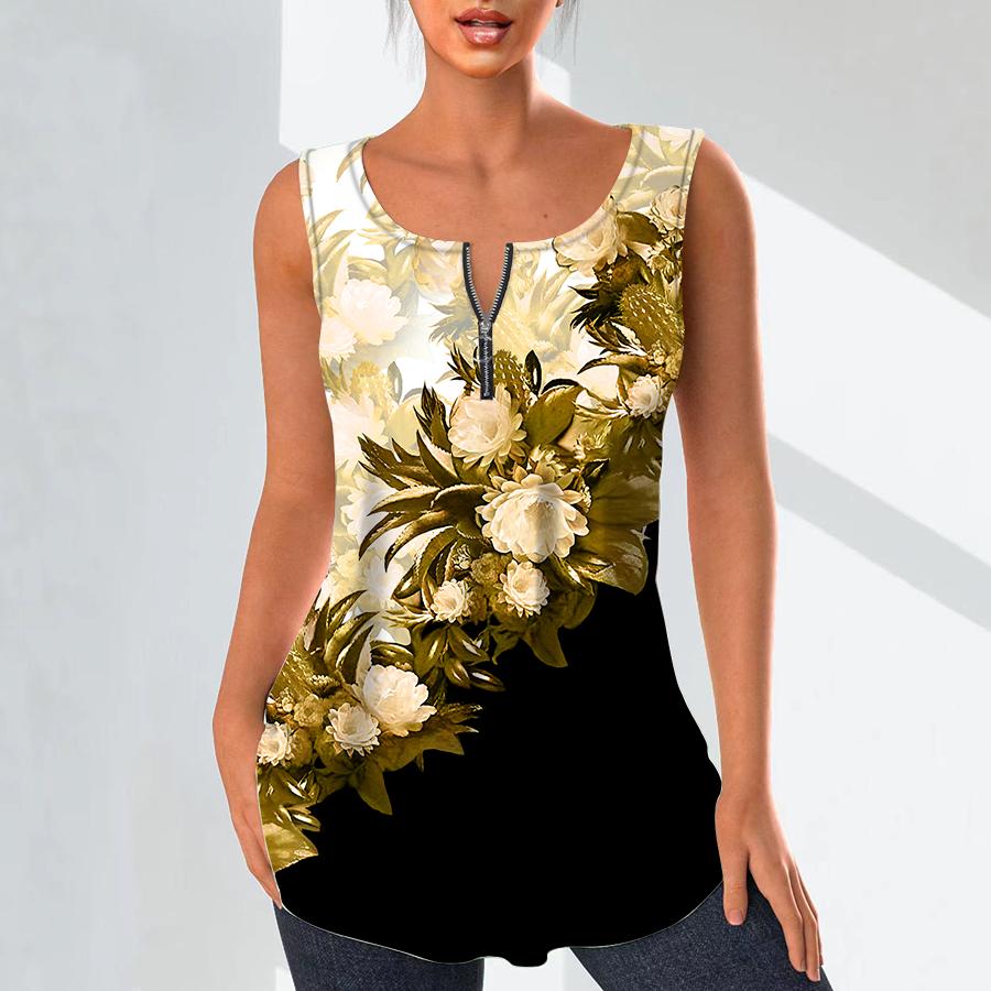 Женские модные рубашки с v-образным вырезом, повседневные топы, футболка, женский жилет с 3D красивым цветочным принтом, блузка без рукавов больших размеров, топы на бретелях