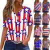 Women's Casual Independence Day Printed V-Neck Short Sleeve Embellished Button T-Shirt Top