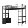 Metal Bed Loft Bed 90x200cm No Mattress with Desk Socket And USB Children Multiple Shelves Open Storage Cabinet Railing Ladder Iron
