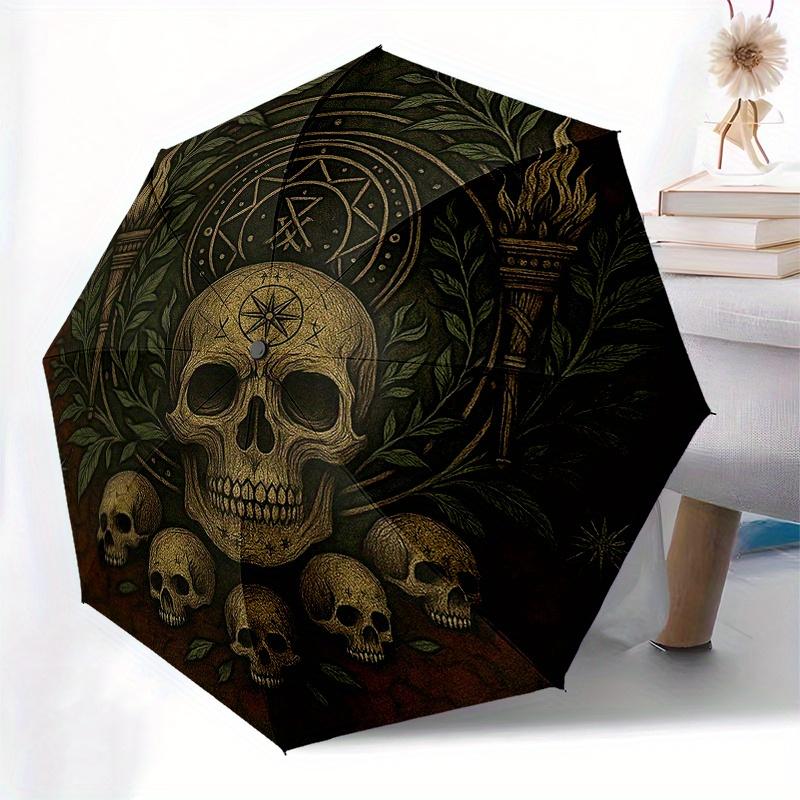 Dark Mystic Skulls: Circular Wall Art DecorUmbrella, Portable 3-Fold Compact Umbrella for Men & Women Gift