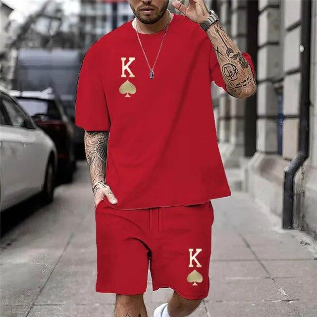 Летняя шикарная повседневная одежда, мужская футболка с принтом Crown K и шорты, комплект из двух предметов, модные шорты с короткими рукавами для мужчин