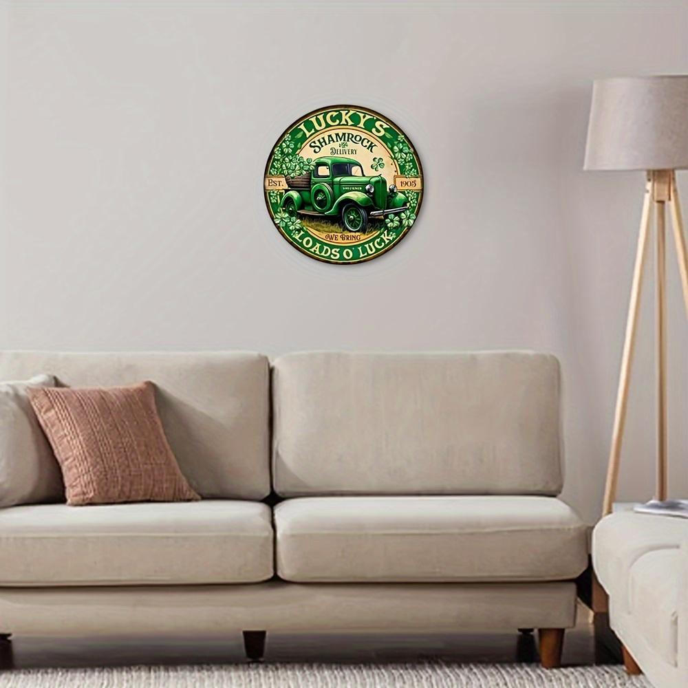 Изысканный деревянный знак «Счастливый клевер» — высококачественная круглая табличка в виде венка для подвешивания, состаренная винтажная отделка, универсальный декор для дома, комнаты, ресторана
