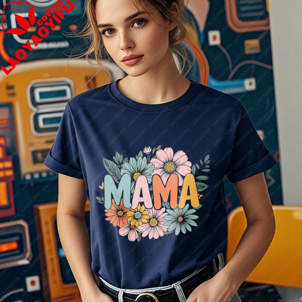 Футболка 'Цветочная Мама' Женская Футболка с Графикой Мамы Модная Летняя Женская Футболка с Круглым Вырезом Креативный Дизайн Футболка Подарок на День Матери Футболка