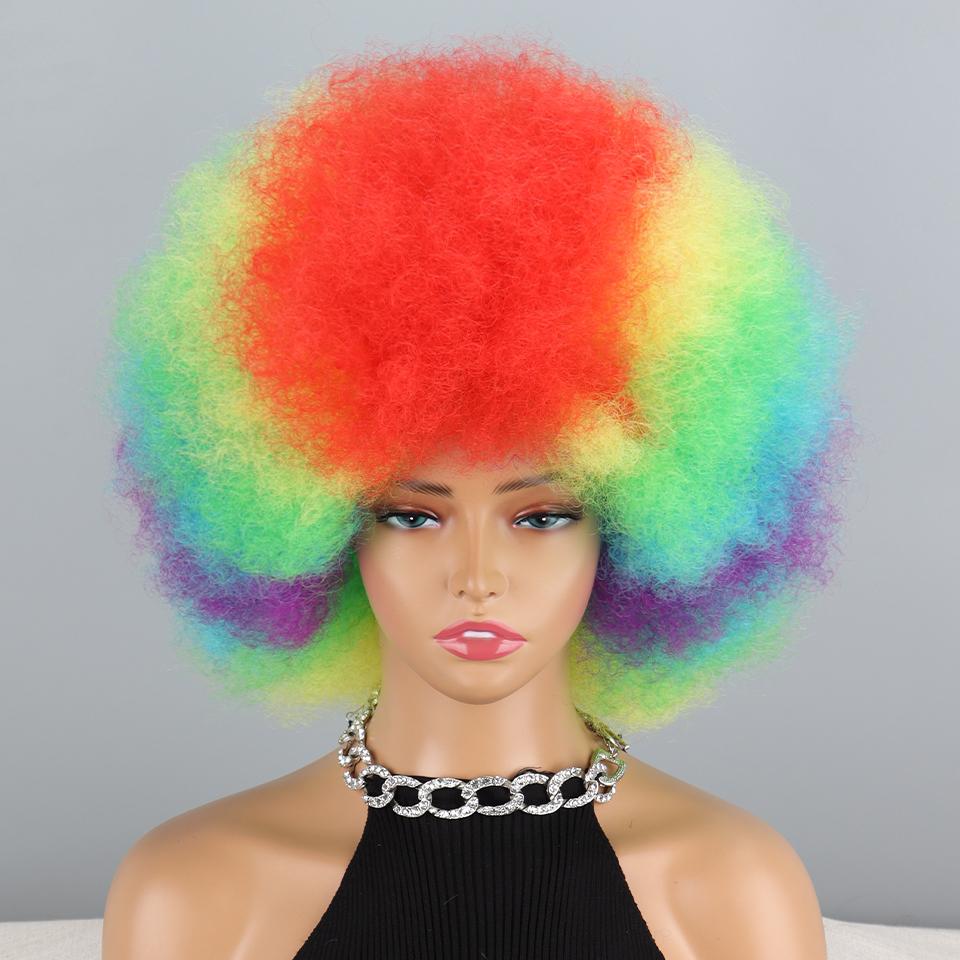 MISSQUEEN Радужный вьющийся афро парик для детей и женщин, синтетическое волокно, вьющийся афро парик, косплей, повседневная одежда, странный вьющийся парик
