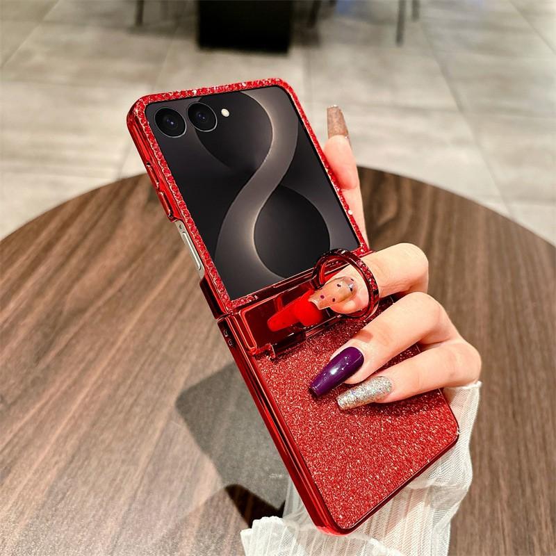 Galaxy Z Flip 8 7 Case Full Cover Protective Shell With Glitter Ring Stand Scratch Resistant Drop Proof PC Back
