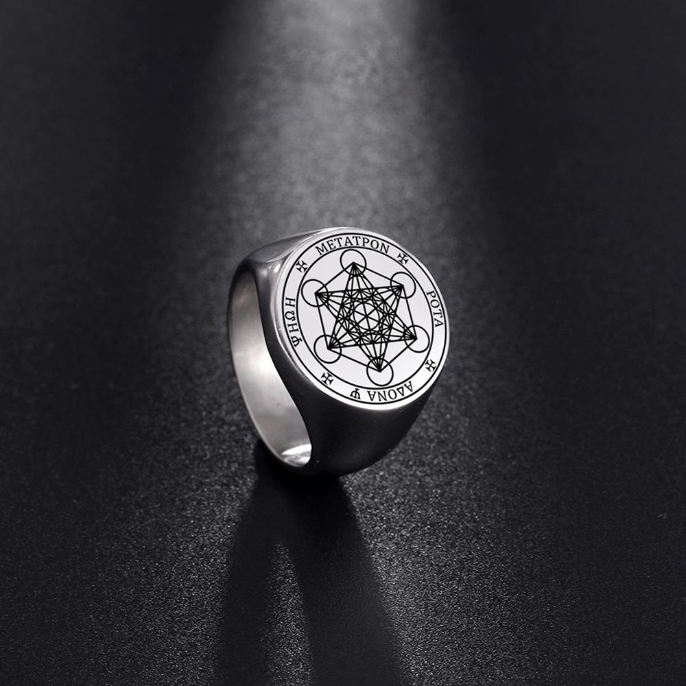 Likgreat Archangel Metatron Angel Of Life Solomon Punk Ring For Men Stainless Steel Engraving Viking Men 'S Signet Ring Jewelry