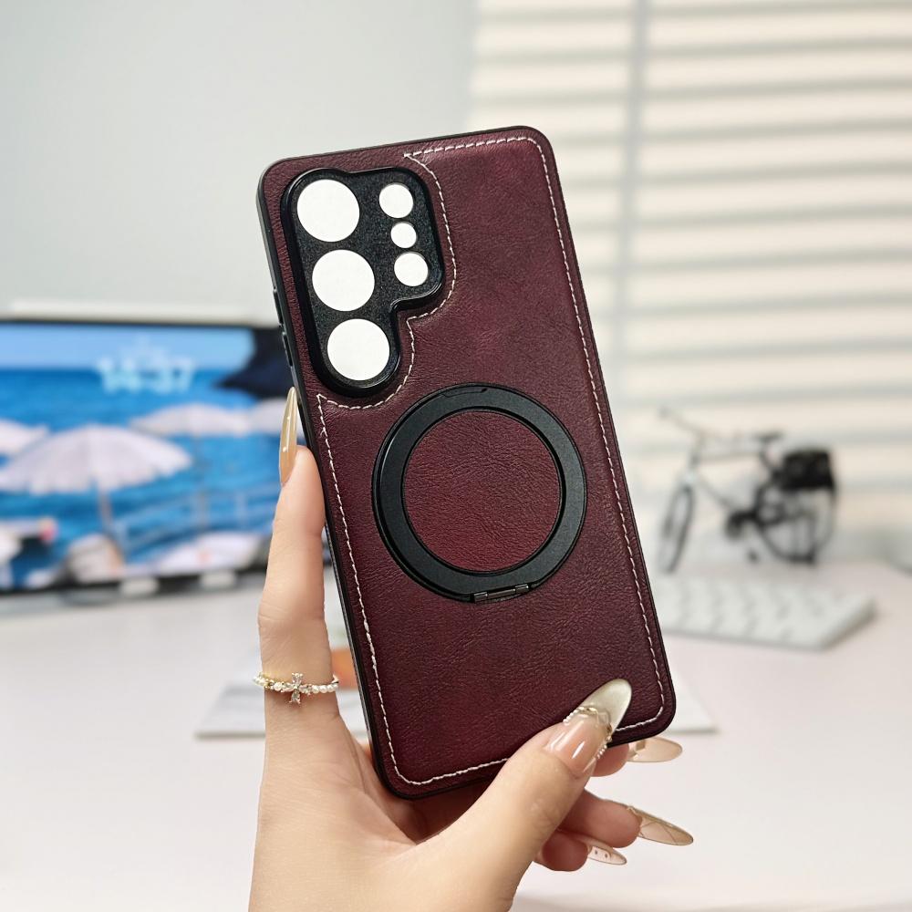 Матовый магнитный вращающийся держатель Кожаный чехол для Samsung S26 S22 Ultra S25 FE S24 S23 Plus A56 для беспроводной зарядки Magsafe