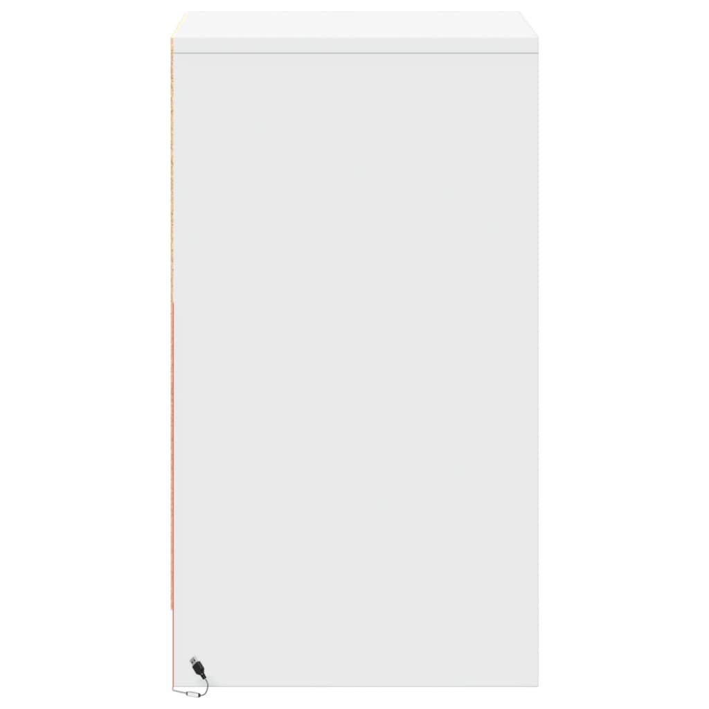 Nightstand with LED Lights White Engineered Wood