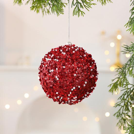 4 Pcs Christmas Ball Ornaments Glitter Sequin Shatterproof Foam Balls Decoration with Faux Pearl for Xmas Wedding Party Holiday Decor