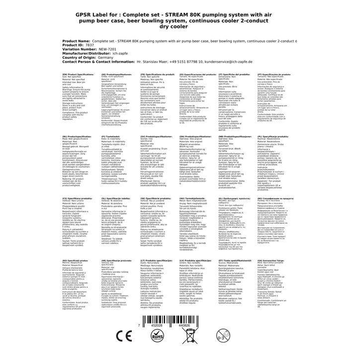 Tireuse a biere - ICH-ZAPFE.DE - STREAM 80K - 2 lignes - refroidissement à sec