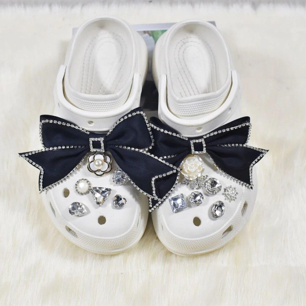 Shoe Charm DIY Pins Camellia Flower Pearl Diamond Bow Decoration Buckle for Hole Shoes Charms Set Accessories Kids Boy Girls Gift