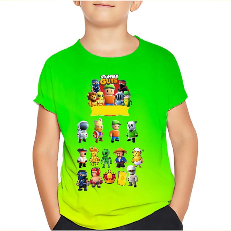 Футболки для детей Stumble Guys Stumble Game Cartoon 3D Print с коротким рукавом для мальчиков/девочек с круглым вырезом, модные футболки для мальчиков, футболки, топы, одежда
