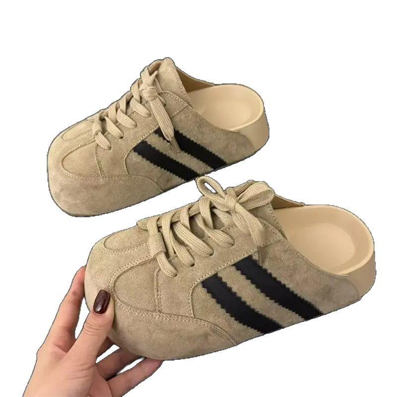 Тапочки женские верхняя одежда весна 2025 новый тренд ретро мода универсальные маленькие толстодонные повседневные полутапочки