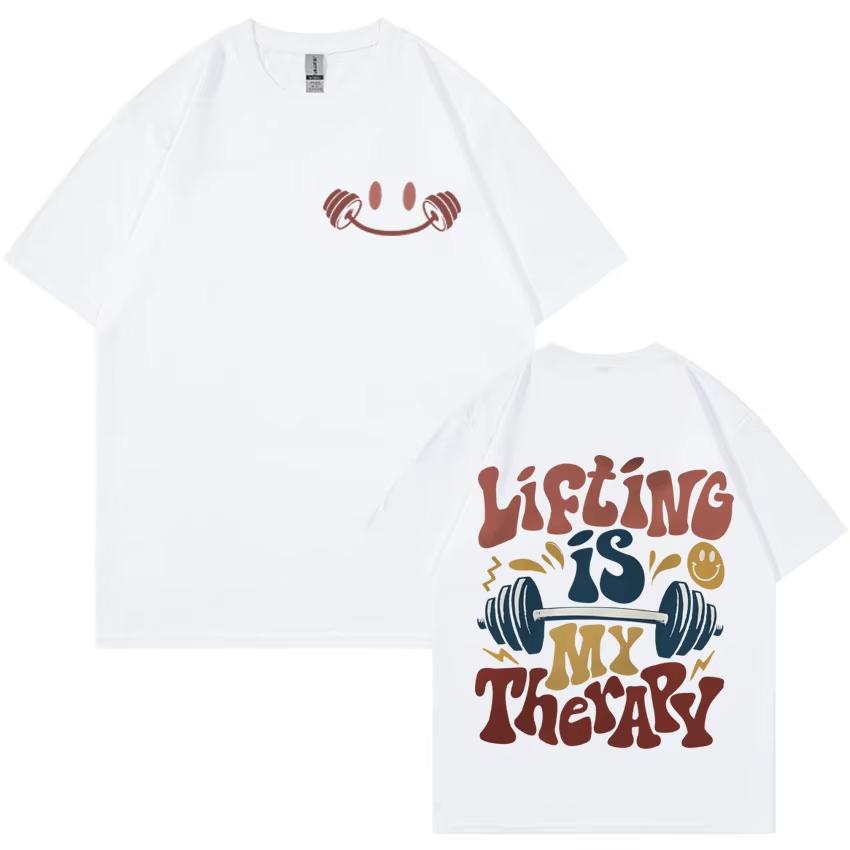 Футболка Funny Muscle Mommy Gym Футболка Lifting Is My Therapy с эстетической графикой Мужская и женская повседневная футболка большого размера из 100% хлопка