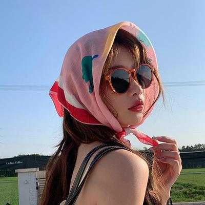 2024 New Small Suapre Silk Scarf Flower Neck Scarves Hair Band Women Cotton Linen Headband Neckerchief Hijab Shawl 58x58cm Soft