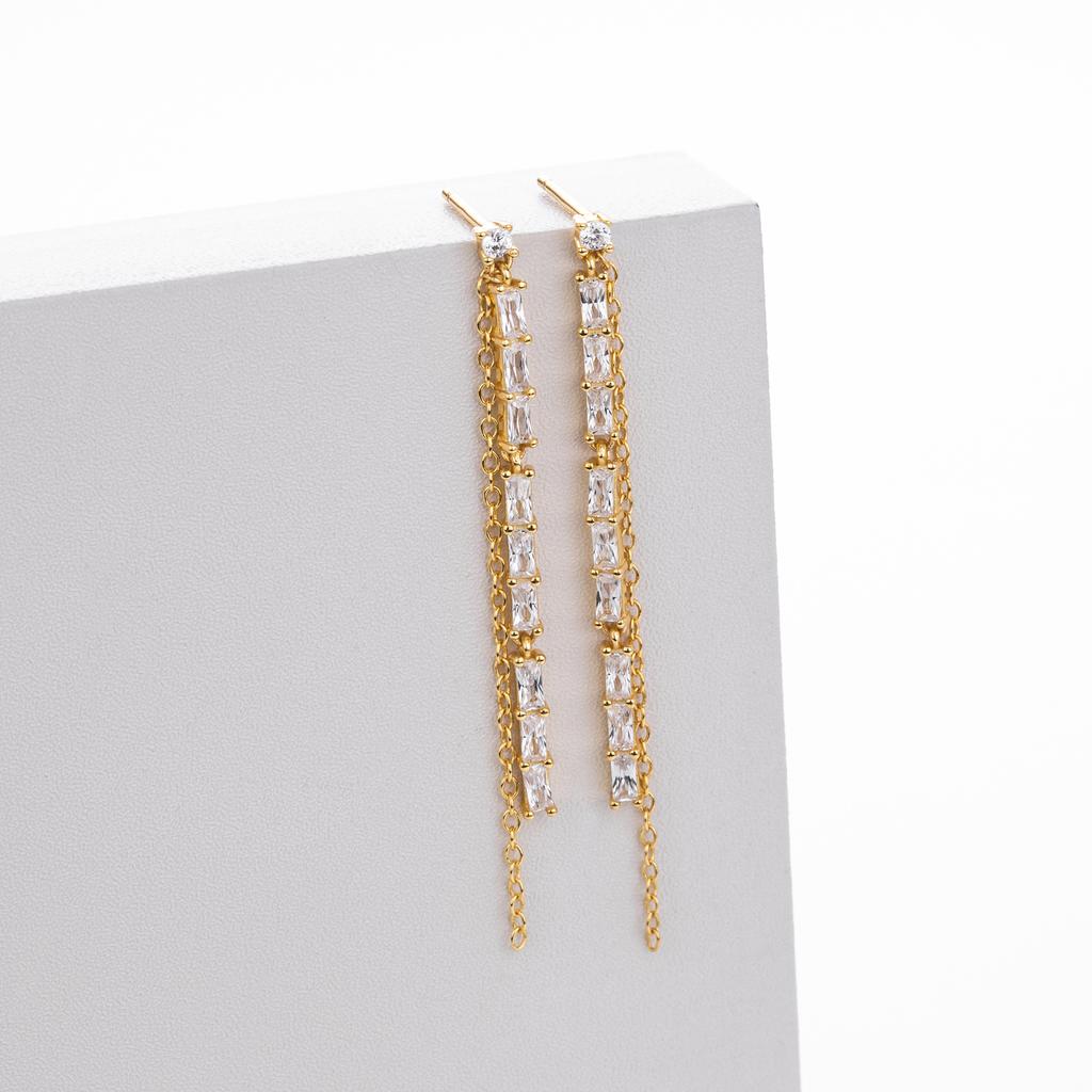 Fashion Piercing Jewelry 925 Sterling Silver Zircon and Chain Tassel Stud Earring for Women Versatile Earring Factory