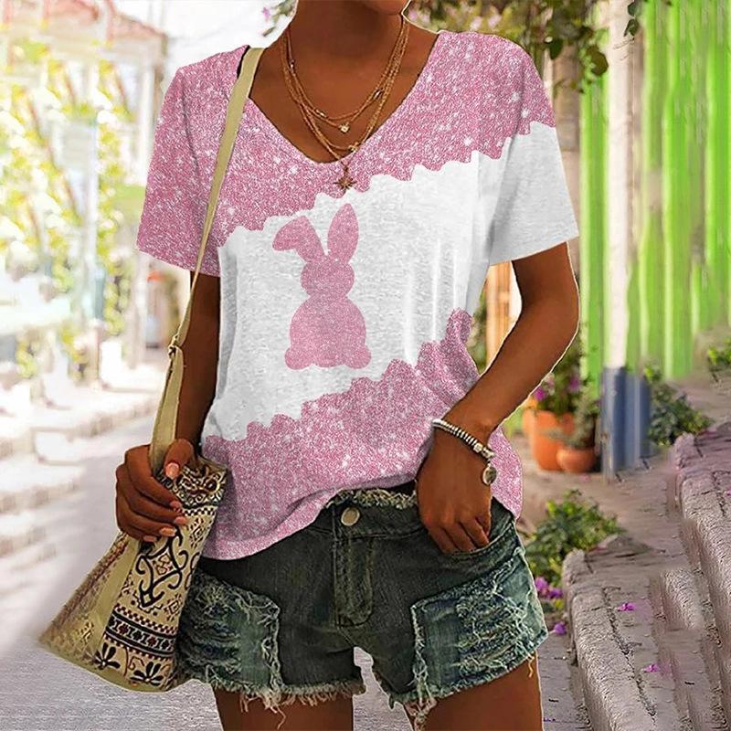 Design Sense Весна и лето Новая удобная свободная женская футболка с V-образным вырезом и короткими рукавами с 3D-принтом