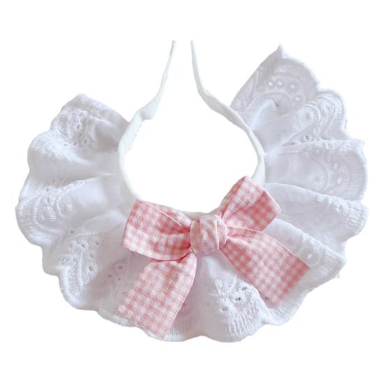 Pet Lace Bib Collar Adjustable Pet Bandana with Bow Handmade Sweet Lace Neck Scarf for Pet Birthday Dress Up Accessories