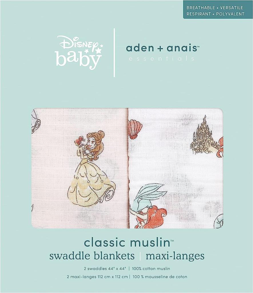 Aden Anais Essentials Anais Set of 2 Disney Princess 112 X Muslin Cotton Swaddles for Nighttime Crying Baby SWADAEDESWC20022DI + (Aden + Essentials)