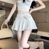 Sweet Elegant Loose Lace Short Skirt Women France Solid High Waist Ruffle Mini Skirts Female Summer Thin Lace Up Skirt
