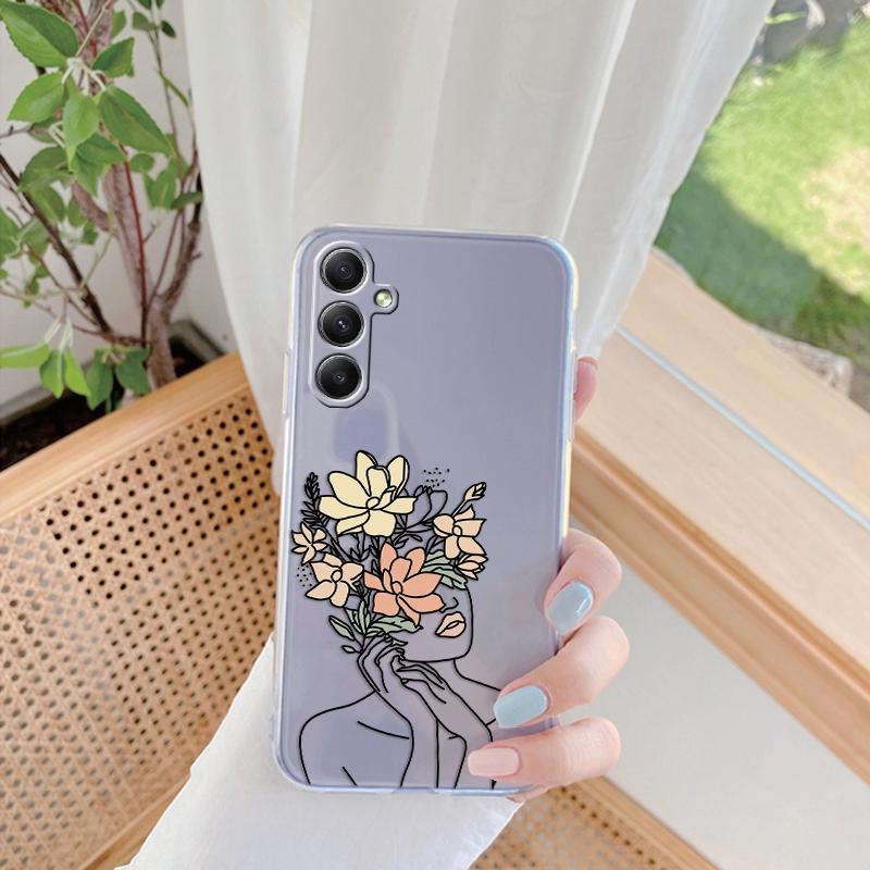 Мягкий силиконовый чехол Flower Line для Xiaomi Redmi Note 13 Pro 13C Poco Samsung A35 A55 M35 S24 Huawei Honor 90 iPhone Camera Защитный противоударный чехол