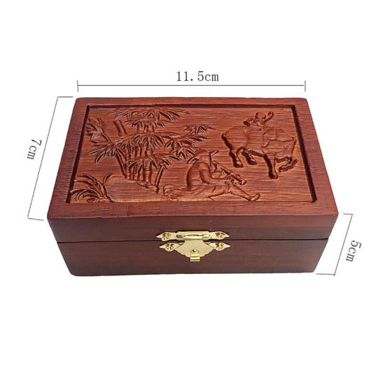 Vintage Wooden Farmer Embossed Jewelry Trinket Organizer Storage Box with Buckle