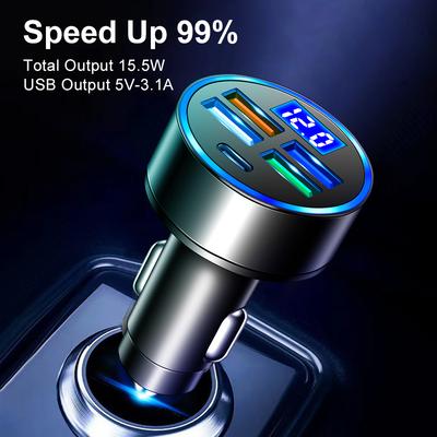 Автомобильное зарядное устройство 3.1А 5 портов Быстрая зарядка PD QC3.0 USB C Зарядное устройство для телефона в автомобиль Адаптер Type C в автомобиль Для iPhone Samsung Huawei Xiaomi