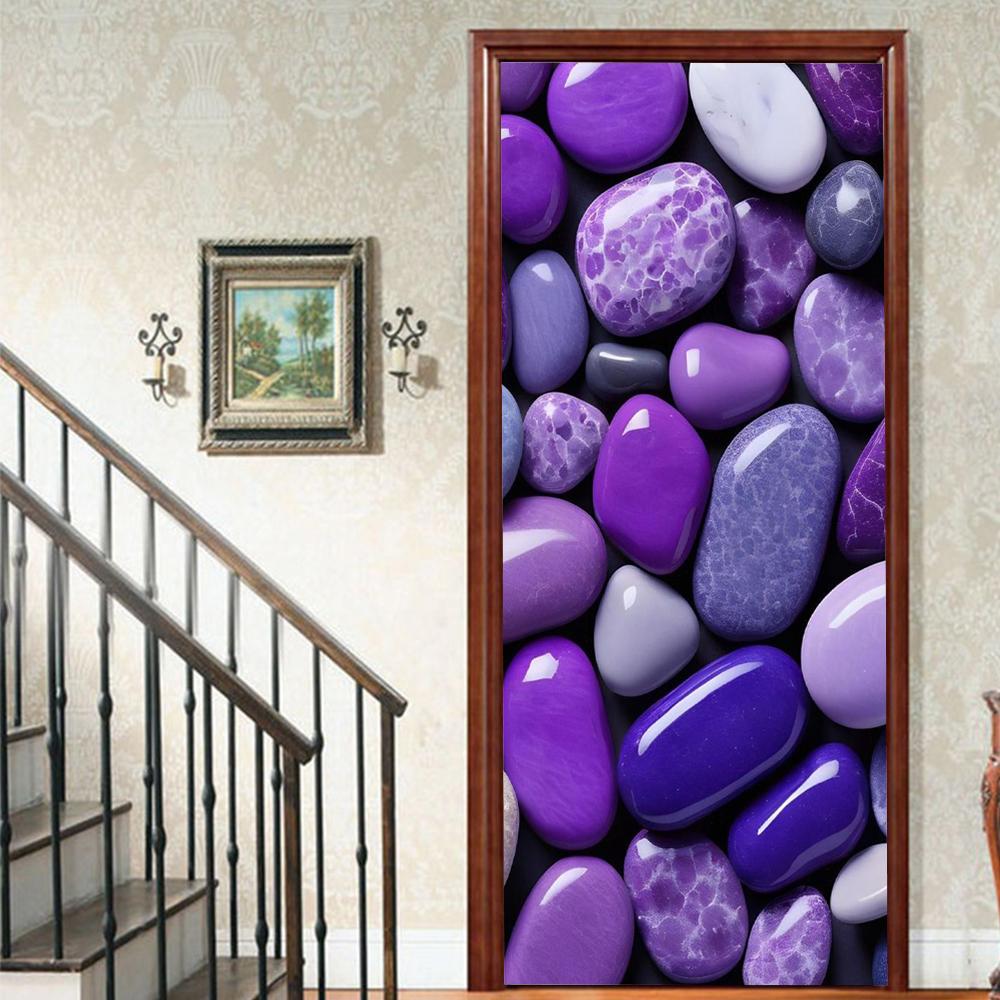 1 шт. Виниловая наклейка на дверь с галькой и пейзажем для спальни, домашнего декора, самоклеящаяся, съемная, настенная наклейка, для реновации двери, водонепроницаемый постер