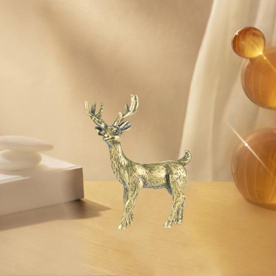 Brass Elk Ornament Vintage Style Fine-textured Realistic Elk Statue Desk Decoration Fade-resistant Ornament
