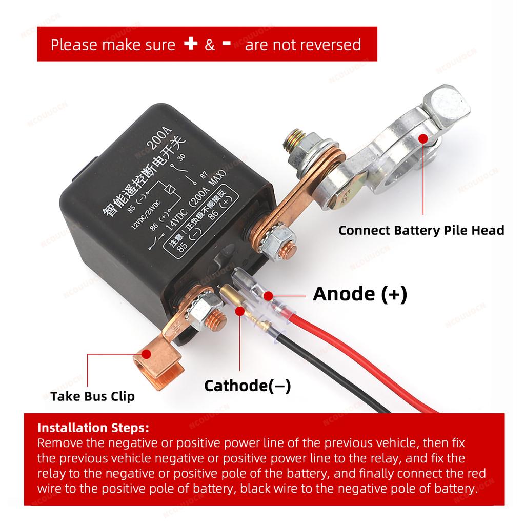 Universal Battery Switch Relay 12V 24V 120A 200A 250A Wireless Remote Control Disconnect Cut Off Isolator Master Switches