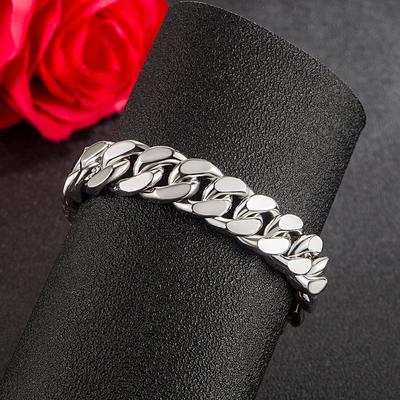 Браслеты из стерлингового серебра 925 пробы, мужские браслеты 13,5 мм, кубинская цепочка, 7,5-10 дюймов, однотонные серебряные ювелирные изделия в стиле панк, подарок