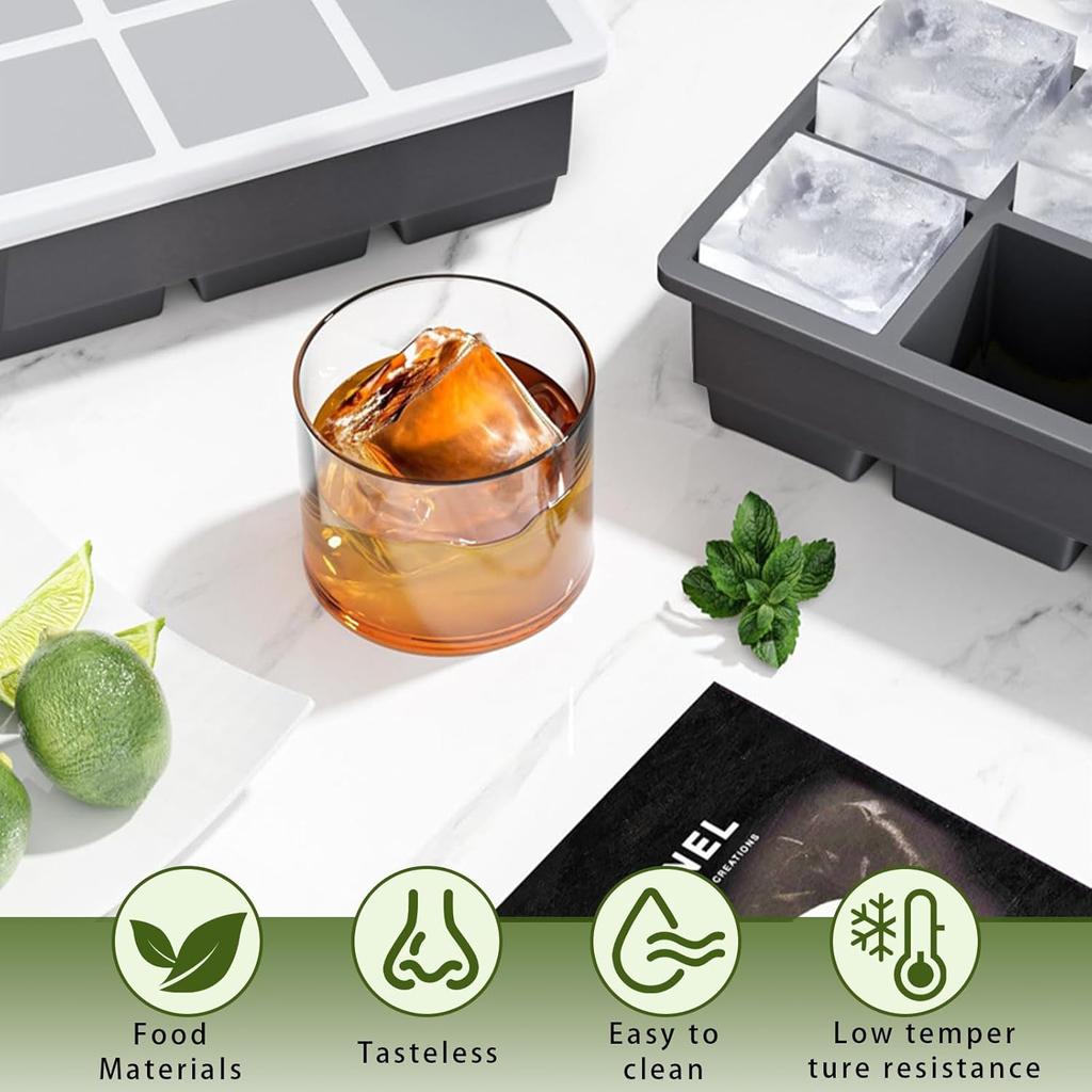 1Set Silicone Large Ice Cube Trays with Lids Easy-Release Stackable Molds for Juice Coffee Freezer Storage Kitchen Tool Set 6