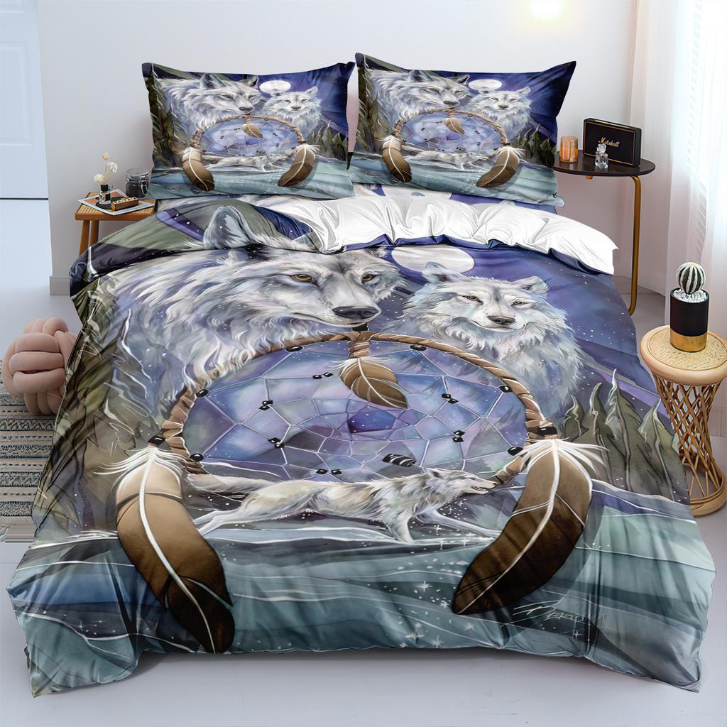 Foreat Snowy Wolf 3D Print Bedding Set Cozy Soft Duvet Cover King Queen Twin Size Birthday Gift for Boy Kid Adult Bedroom Decor