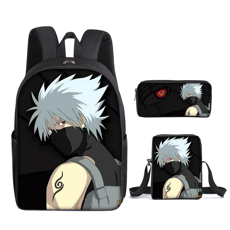 Naruto Naruto Backpack Three-Piece Set, Primary And Secondary School School Bag, Shoulder Bag, Messenger Bag, Pencil Case.