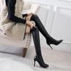 Fashion Knee-length Boots Women Spring Autumn Shoes Black Thin High Heels Sexy Pointed Toe Long Bota Feminina 10cm Heels Botas De Mujer
