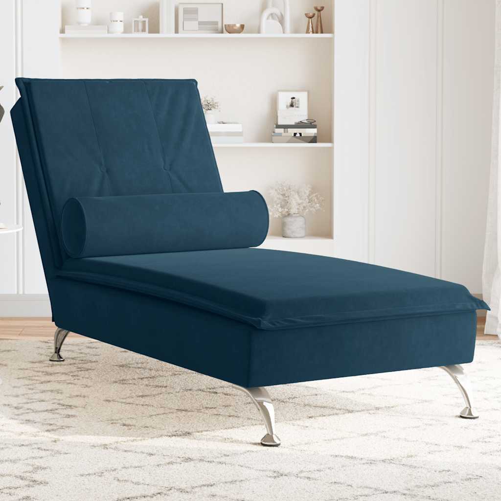 Massage Chaise Lounge with Neck Roll Blue Velvet